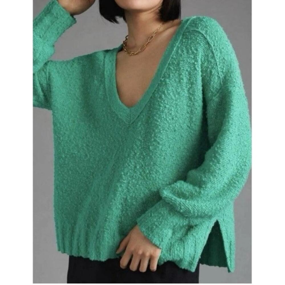 Anthropologie Pilcro Green Textured V-Neck Sweater NWT Small